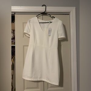 Jade White Mini Dress with Pearl  Sleeves